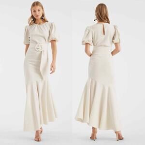 Sachin + Babi Camilla Belted Peplum Stretch Crepe Dress White Sz 16W